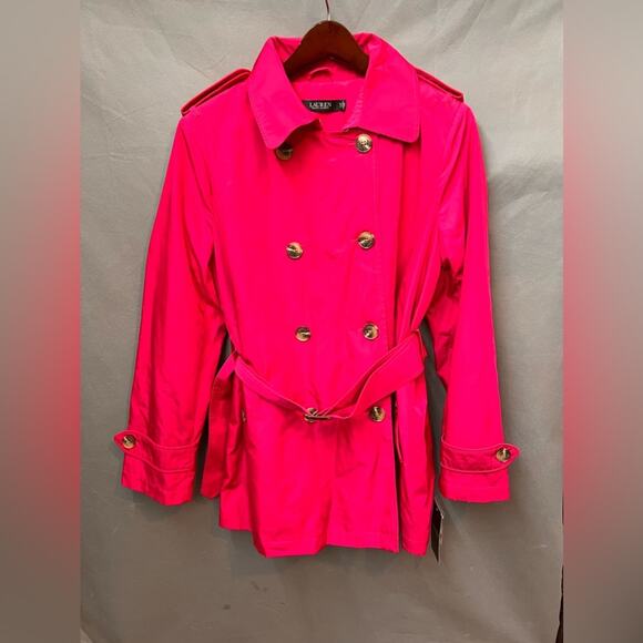 M018 NWT Lauren Ralph Lauren Short Taffeta Trench Coat SzPL - Picture 1 of 8